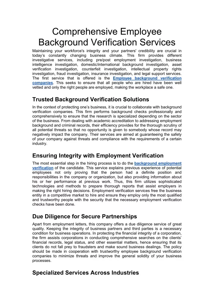 comprehensive employee background verification