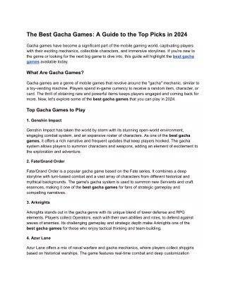 The Best Gacha Games_ A Guide to the Top Picks in 2024