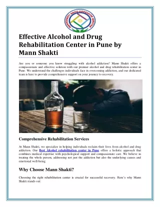 Alcohol and Drug Rehabilitation Center in Pune by Mann Shakti