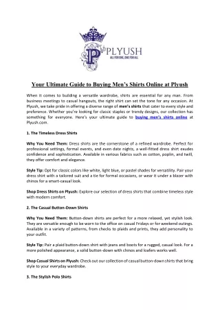 Your Ultimate Guide to Buying Men’s Shirts Online at Plyush