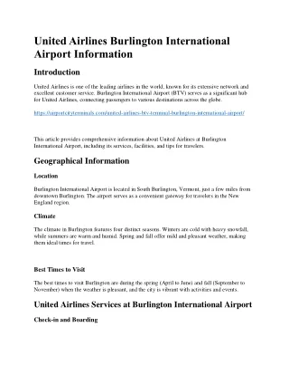 United Airlines Burlington International Airport Information