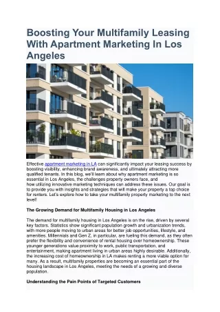 Boosting Your Multifamily Leasing With Apartment Marketing In Los Angeles