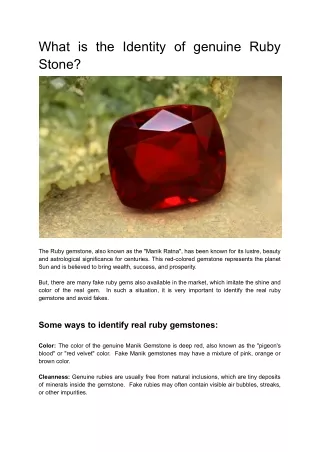 What is the Identity of genuine Ruby Stone