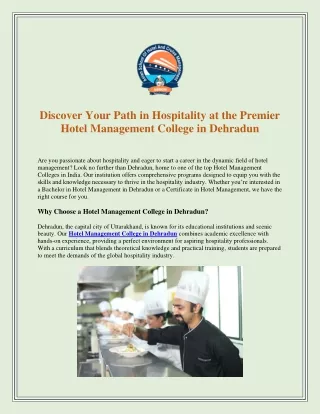 Discover Your Path in Hospitality at the Premier Hotel Management College in Dehradun