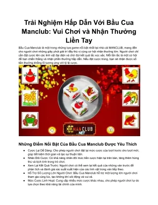 Trải Nghiệm Hấp Dẫn Với Bầu Cua Manclub_ Vui Chơi và Nhận Thưởng Liền Tay