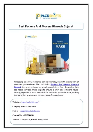 Best Packers And Movers Bharuch Gujarat