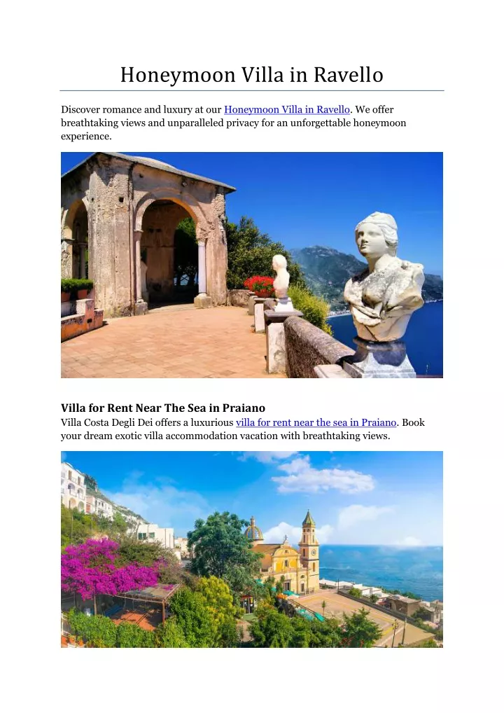 honeymoon villa in ravello