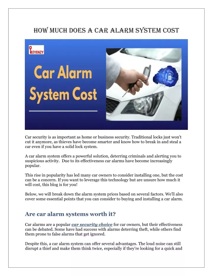 how much does a car alarm system cost