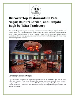 Top Restaurants in Patel Nagar, Rajouri Garden, and Punjabi Bagh