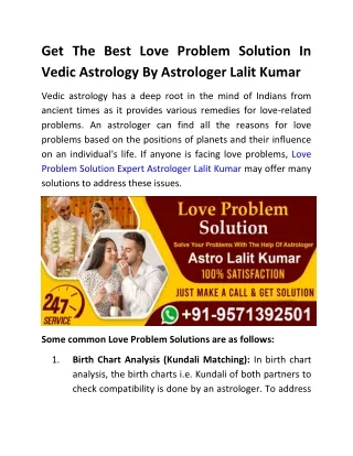 Get The Best Love Problem Solution In Vedic Astrology By Astrologer Lalit Kumar