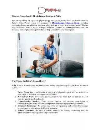 Get Effective Physiotherapy Solutions in Noida for All Your Rehabilitation Needs