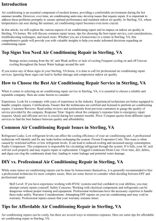 Air Conditioning Repair and Its Impact on Indoor Air Quality in Sterling, VA Hom