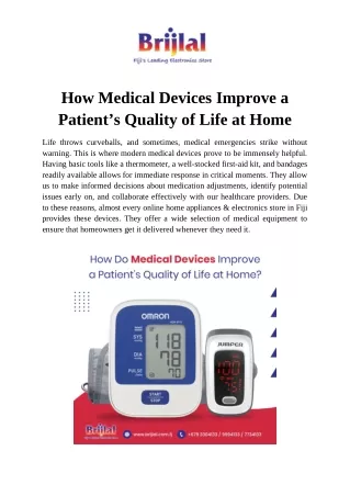 How Medical Devices Improve a Patient’s Quality of Life at Home