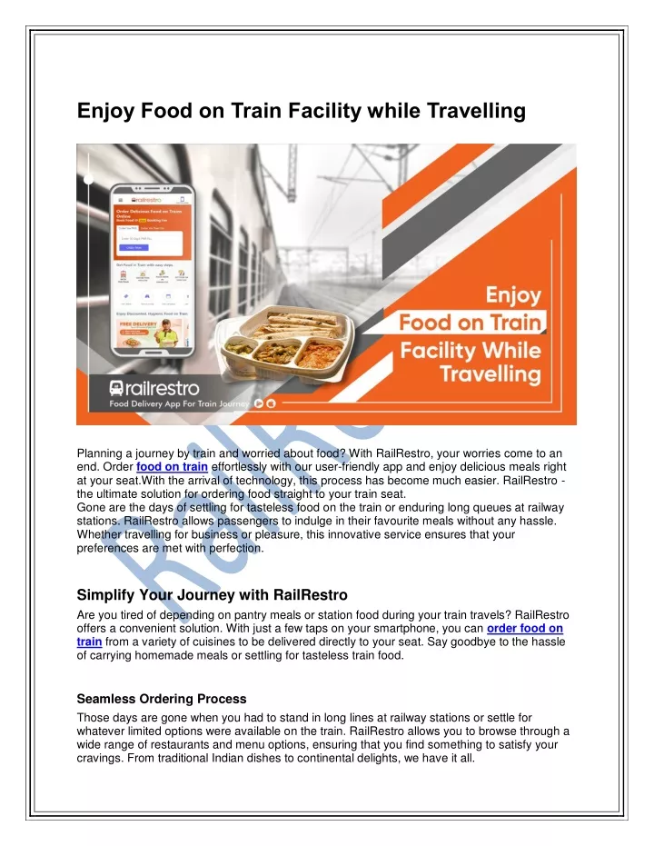 enjoy food on train facility while travelling