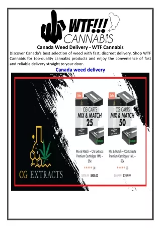 Canada Weed Delivery  WTF Cannabis