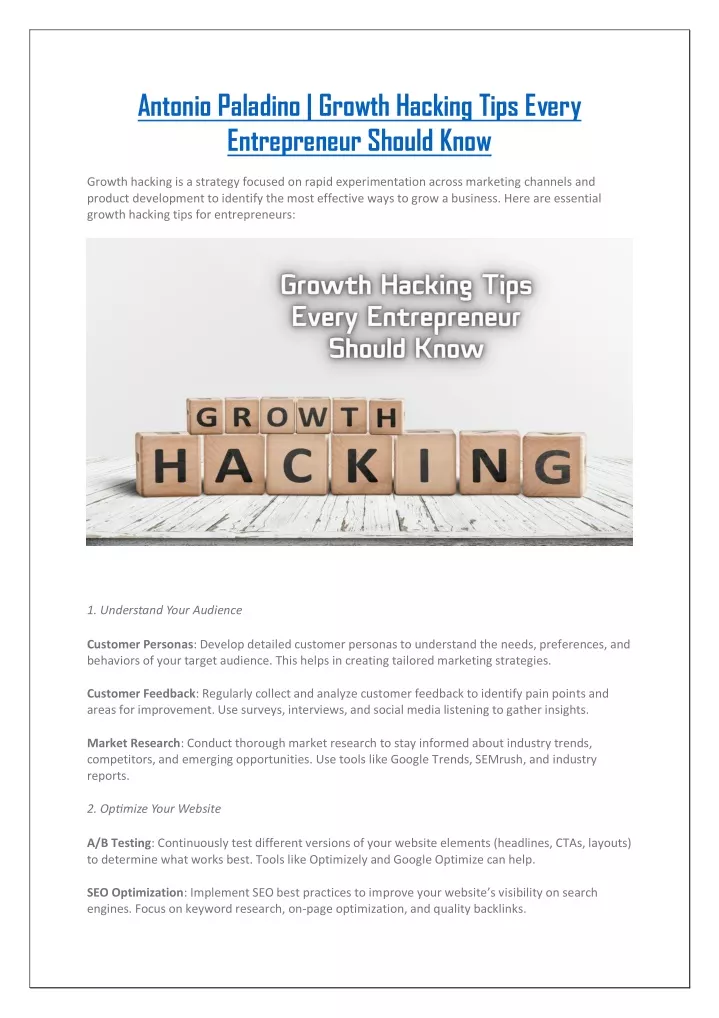 antonio paladino growth hacking tips every