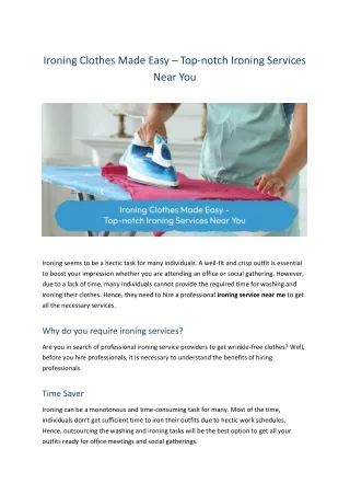 Ironing Clothes Made Easy – Top-notch Ironing Services Near You