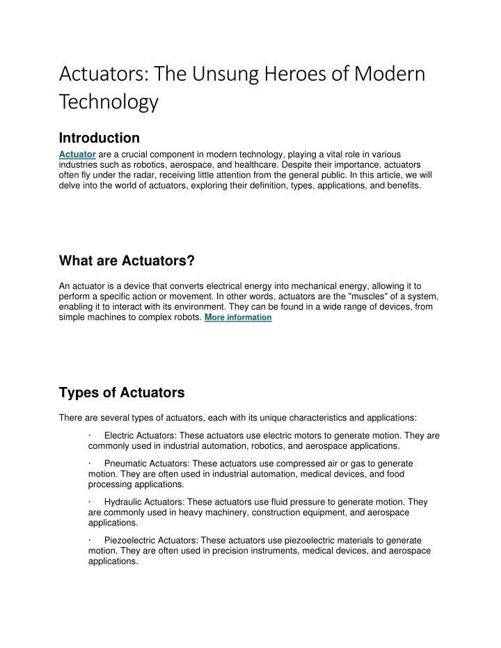 actuators the unsung heroes of modern technology