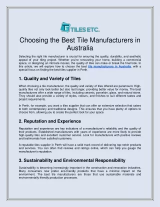 Choosing the Best Tile Manufacturers in Australia