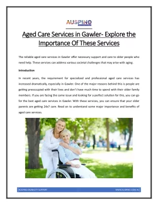 Aged Care Services in Gawler- Explore the Importance Of These Services