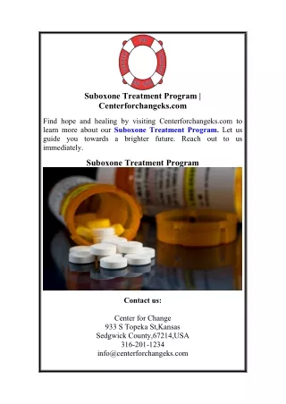 Suboxone Treatment Program | Centerforchangeks.com