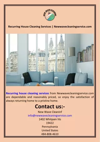 Recurring House Cleaning Services  Newwavecleaningservice.com