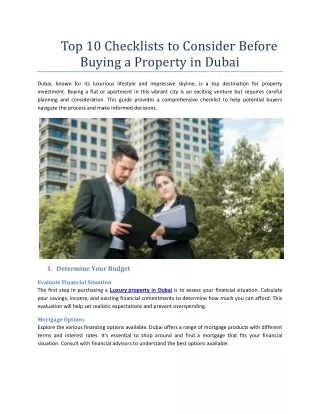 Top 10 Checklists to Consider Before Buying a Property in Dubai