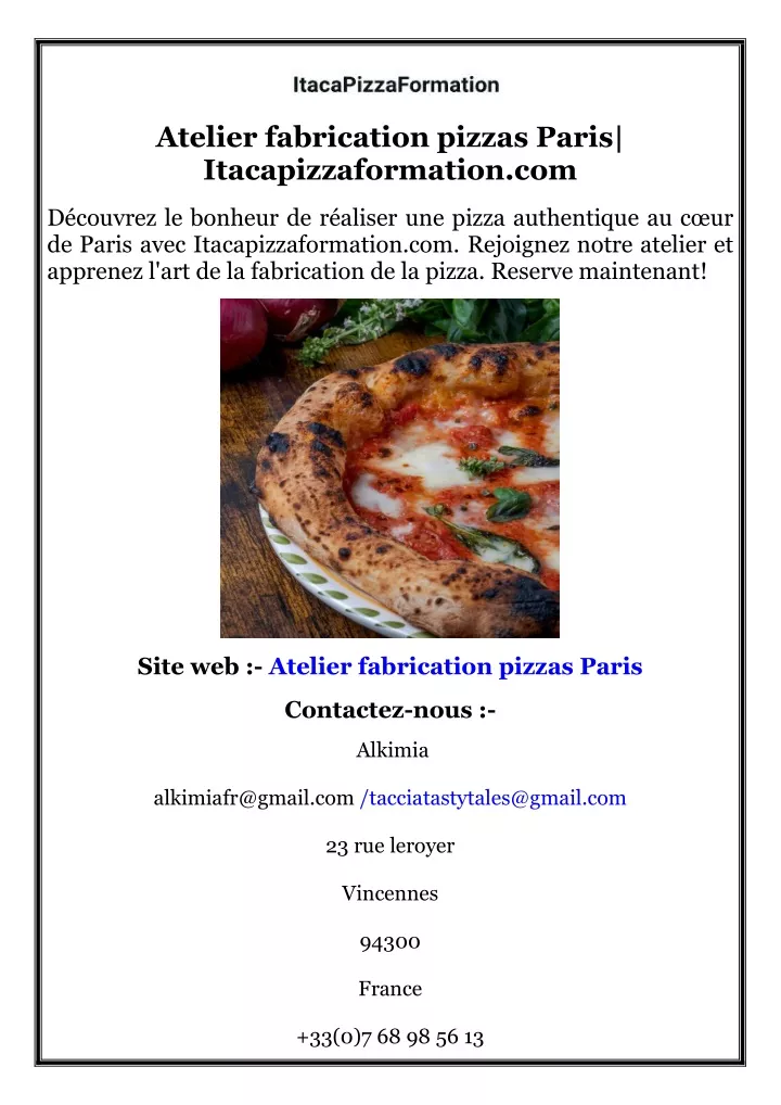 atelier fabrication pizzas paris