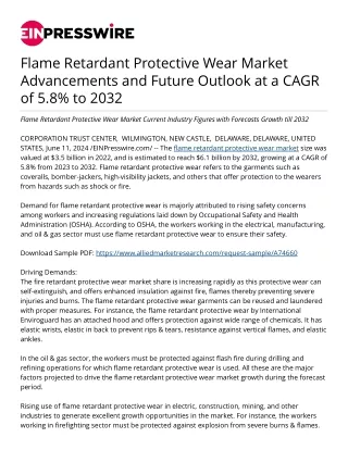 Flame Retardant Protective Wear Market Future Outlook at a CAGR of 5.8% to 2032