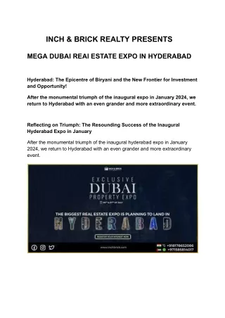 MEGA DUBAI REAl ESTATE EXPO IN HYDERABAD by Inch & Brick Realty