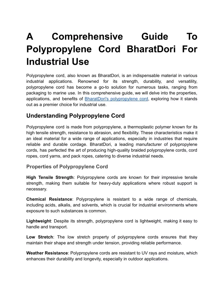 a polypropylene cord bharatdori for industrial use