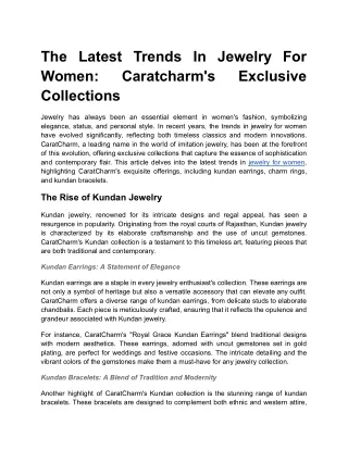 The Latest Trends In Jewelry For Women: Caratcharm's Exclusive Collections