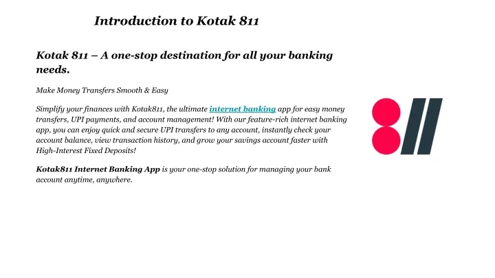 introduction to kotak 811