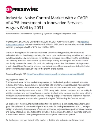 Industrial Noise Control Market with a CAGR of 4.7% BY 2031