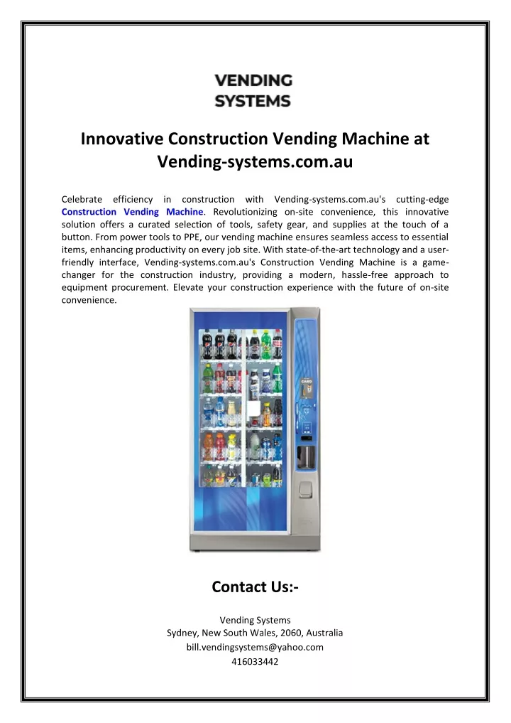 innovative construction vending machine