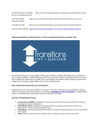 Enhancing Mobility in Nashville Homes: A Guide to Residential Elevators and Stai