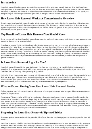 Top Tips for Effective Laser Hair Removal from El Paso Specialists