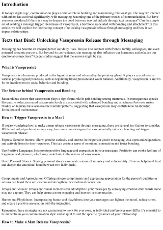 Texts that Bind: Unlocking Vasopressin Release through Messaging