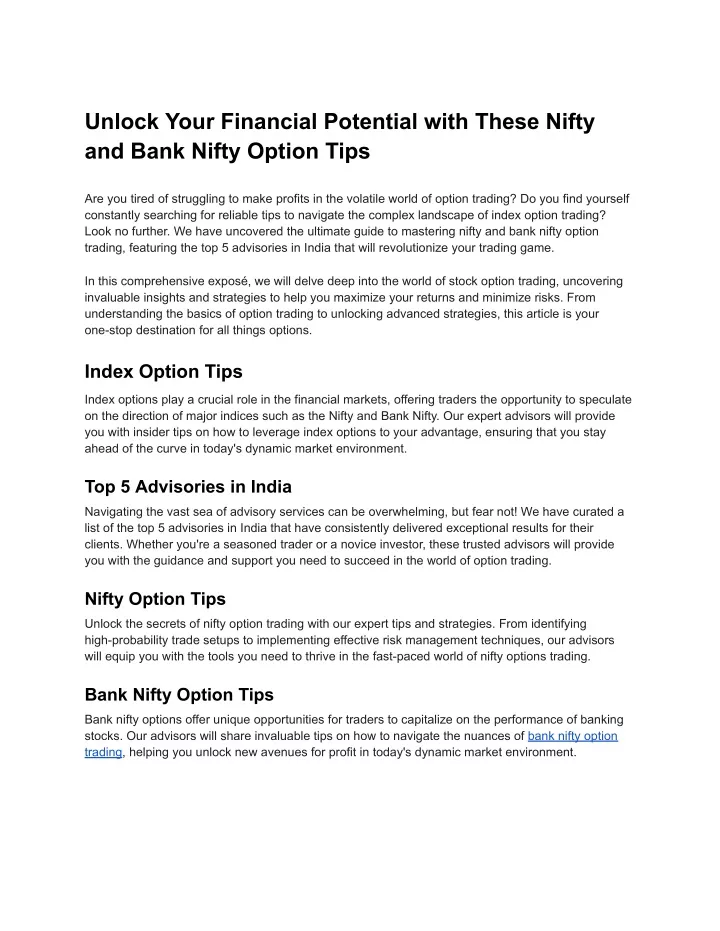 unlock your financial potential with these nifty