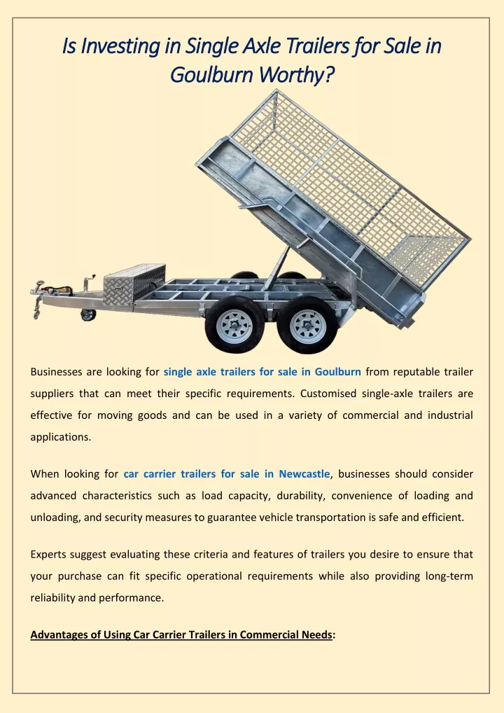 is investing in single axle trailers for sale