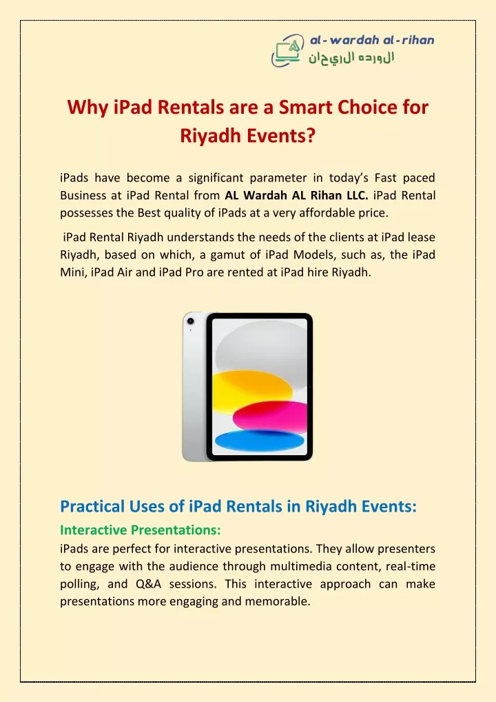 Ppt - Why Ipad Rentals Are A Smart Choice For Riyadh Events? Powerpoint 