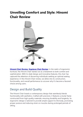 Unveiling Comfort and Style Hinomi Chair Review