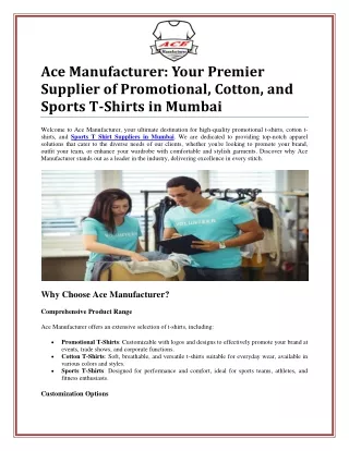 Premier Supplier of Promotional, Cotton, and Sports T-Shirts in Mumbai