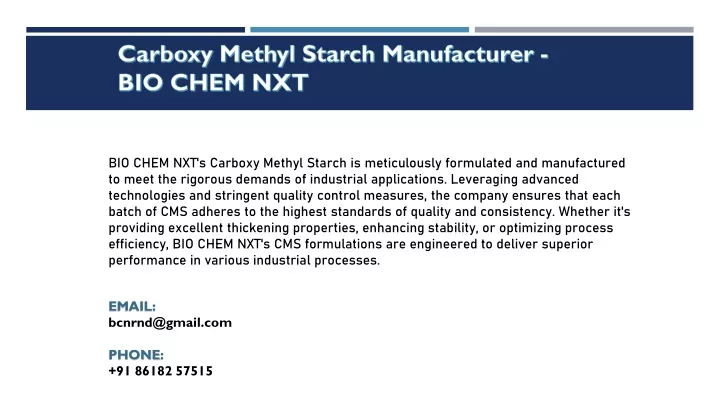 carboxy methyl starch manufacturer bio chem nxt