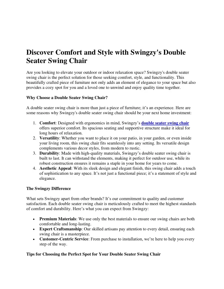 discover comfort and style with swingzy s double