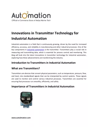 Innovations in Transmitter Technology for Industrial Automation