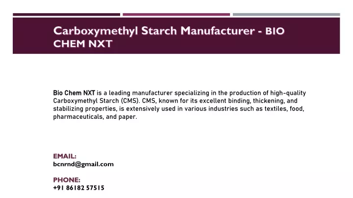 carboxymethyl starch manufacturer bio chem nxt