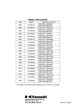 2005 Kawasaki KVF360A3 4x4 Prairie Service Repair Manual