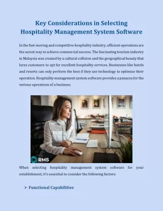 Key Considerations in Selecting Hospitality Management System Software