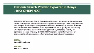 Cationic Starch Powder Exporter in Kenya  - BIO  CHEM NXT